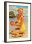 Woman in Yellow Bathing Suit with Ball-null-Framed Art Print