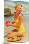 Woman in Yellow Bathing Suit with Ball-null-Mounted Art Print