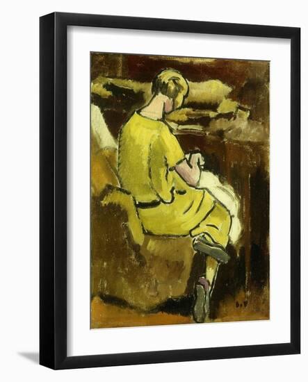 Woman in Yellow Sewing; Femme En Jaune Cousant, 1931 (Oil on Canvas)-Louis Valtat-Framed Giclee Print