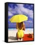 Woman in Yellow Swimsuit with Umbrella-Bill Bachmann-Framed Stretched Canvas
