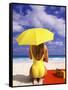 Woman in Yellow Swimsuit with Umbrella-Bill Bachmann-Framed Stretched Canvas