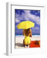 Woman in Yellow Swimsuit with Umbrella-Bill Bachmann-Framed Photographic Print