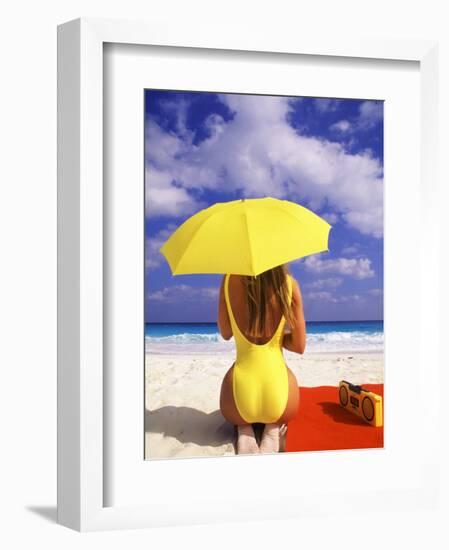 Woman in Yellow Swimsuit with Umbrella-Bill Bachmann-Framed Photographic Print