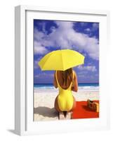 Woman in Yellow Swimsuit with Umbrella-Bill Bachmann-Framed Photographic Print