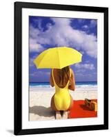 Woman in Yellow Swimsuit with Umbrella-Bill Bachmann-Framed Photographic Print