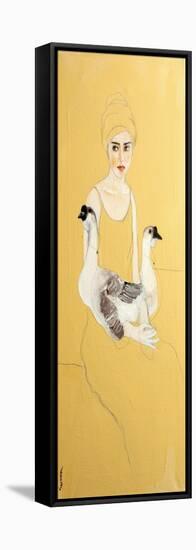 Woman in Yellow Turban with Two Ducks, 2016-Susan Adams-Framed Stretched Canvas