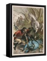 Woman is Rescued from a Wild Boar During a Hunting Expedition-D. Eusebio Planas-Framed Stretched Canvas