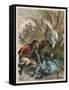 Woman is Rescued from a Wild Boar During a Hunting Expedition-D. Eusebio Planas-Framed Stretched Canvas
