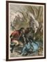 Woman is Rescued from a Wild Boar During a Hunting Expedition-D. Eusebio Planas-Framed Art Print