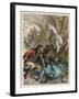 Woman is Rescued from a Wild Boar During a Hunting Expedition-D. Eusebio Planas-Framed Art Print