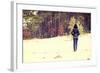 Woman is Standing on Meadow in the Forest Durring Wintertime.-B-D-S-Framed Photographic Print