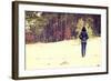 Woman is Standing on Meadow in the Forest Durring Wintertime.-B-D-S-Framed Photographic Print