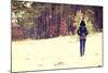 Woman is Standing on Meadow in the Forest Durring Wintertime.-B-D-S-Mounted Photographic Print