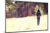 Woman is Standing on Meadow in the Forest Durring Wintertime.-B-D-S-Mounted Photographic Print