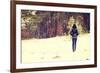 Woman is Standing on Meadow in the Forest Durring Wintertime.-B-D-S-Framed Photographic Print