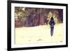 Woman is Standing on Meadow in the Forest Durring Wintertime.-B-D-S-Framed Photographic Print