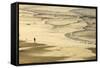 Woman Jogging at Sunrise on Gwithian Beach, Cornwall, England, United Kingdom-Mark Chivers-Framed Stretched Canvas