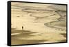 Woman Jogging at Sunrise on Gwithian Beach, Cornwall, England, United Kingdom-Mark Chivers-Framed Stretched Canvas