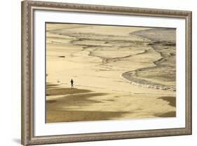 Woman Jogging at Sunrise on Gwithian Beach, Cornwall, England, United Kingdom-Mark Chivers-Framed Photographic Print