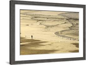 Woman Jogging at Sunrise on Gwithian Beach, Cornwall, England, United Kingdom-Mark Chivers-Framed Photographic Print