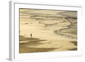 Woman Jogging at Sunrise on Gwithian Beach, Cornwall, England, United Kingdom-Mark Chivers-Framed Photographic Print