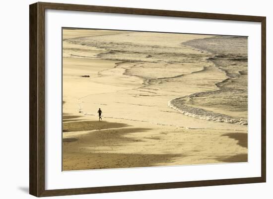 Woman Jogging at Sunrise on Gwithian Beach, Cornwall, England, United Kingdom-Mark Chivers-Framed Photographic Print