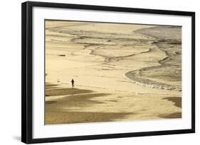 Woman Jogging at Sunrise on Gwithian Beach, Cornwall, England, United Kingdom-Mark Chivers-Framed Photographic Print