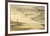 Woman Jogging at Sunrise on Gwithian Beach, Cornwall, England, United Kingdom-Mark Chivers-Framed Photographic Print