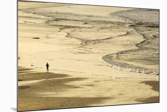 Woman Jogging at Sunrise on Gwithian Beach, Cornwall, England, United Kingdom-Mark Chivers-Mounted Photographic Print