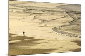 Woman Jogging at Sunrise on Gwithian Beach, Cornwall, England, United Kingdom-Mark Chivers-Mounted Photographic Print