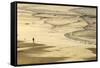 Woman Jogging at Sunrise on Gwithian Beach, Cornwall, England, United Kingdom-Mark Chivers-Framed Stretched Canvas