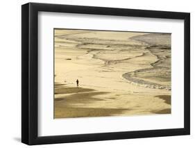 Woman Jogging at Sunrise on Gwithian Beach, Cornwall, England, United Kingdom-Mark Chivers-Framed Photographic Print