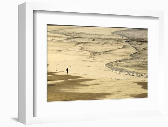 Woman Jogging at Sunrise on Gwithian Beach, Cornwall, England, United Kingdom-Mark Chivers-Framed Photographic Print