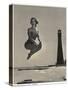 Woman Jumping in Front of Cape Florida Lighthouse, C.1975-null-Stretched Canvas