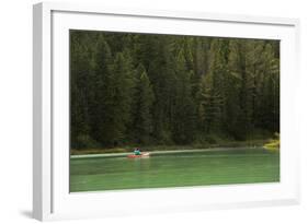 Woman Kayaking On Crystal Clear Waters Of Cliff Lake In Southwest Montana, Near West Yellowstone-Austin Cronnelly-Framed Photographic Print