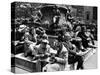 Woman Knitting Among Lunchtime Loungers Relaxing at Base of Statue at New York Public Library-Alfred Eisenstaedt-Stretched Canvas