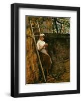 Woman Knitting-Silvestro Lega-Framed Premium Giclee Print