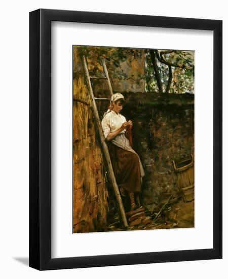 Woman Knitting-Silvestro Lega-Framed Premium Giclee Print