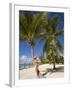 Woman Leaning Against Palm Tree, Princess Cays, Eleuthera Island, West Indies, Caribbean-Richard Cummins-Framed Photographic Print