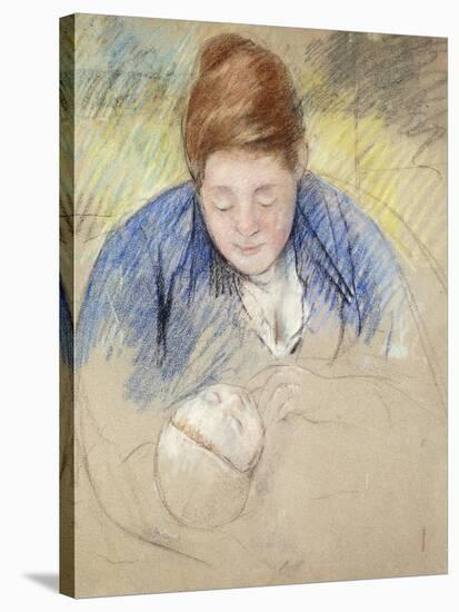 Woman Leaning over Baby-Mary Cassatt-Stretched Canvas