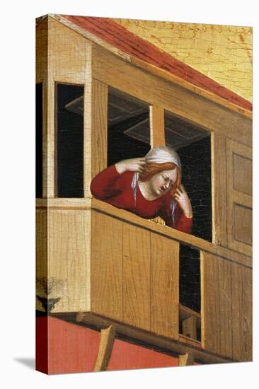 Woman Leaning over Balcony-Simone Martini-Stretched Canvas