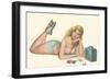 Woman Listening to Radio-null-Framed Art Print