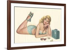 Woman Listening to Radio-null-Framed Premium Giclee Print