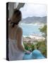 Woman Looking at Cruise Ship in Port, Charlotte Amalie, St. Thomas, US Virgin Islands, Caribbean-Angelo Cavalli-Stretched Canvas