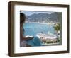 Woman Looking at Cruise Ship in Port, Charlotte Amalie, St. Thomas, US Virgin Islands, Caribbean-Angelo Cavalli-Framed Photographic Print