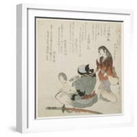 (Woman Looking at the Man with Mirror and Sword), C. 1816-1819-Teisai Hokuba-Framed Giclee Print