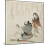 (Woman Looking at the Man with Mirror and Sword), C. 1816-1819-Teisai Hokuba-Mounted Giclee Print