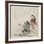 (Woman Looking at the Man with Mirror and Sword), C. 1816-1819-Teisai Hokuba-Framed Giclee Print