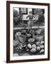 Woman Looking at Victory Garden Harvest Sitting on Lawn, Waiting to Be Stored Away for Winter-Walter Sanders-Framed Photographic Print