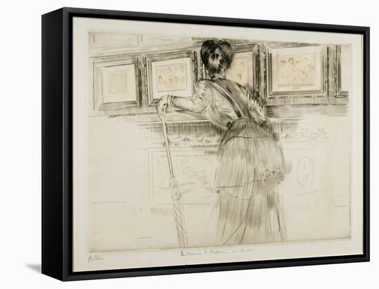 Woman Looking at Watteau Drawings in the Louvre, C. 1895-Paul Cesar Helleu-Framed Stretched Canvas